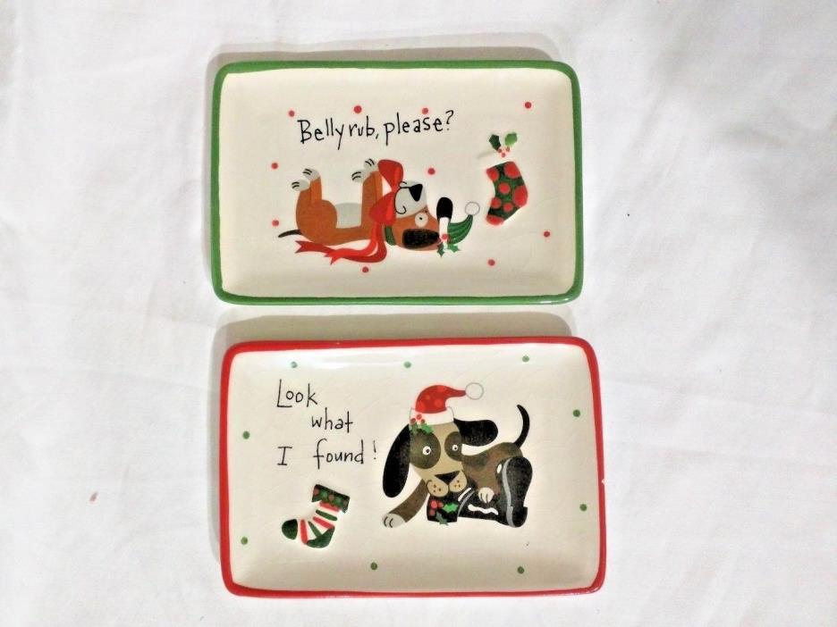 2 Cracker Barrel full of mischief Lori Siebert Dog Puppy Christmas Plates 6