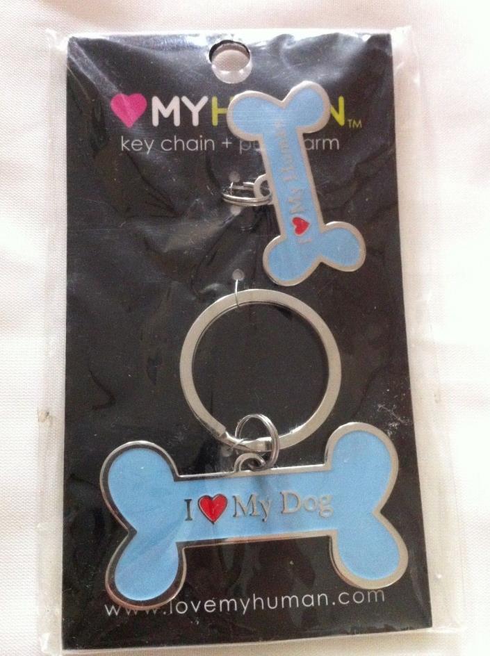 I Love My Dog / I Love My Human Key Chain + Pet Charm Set Bone, New