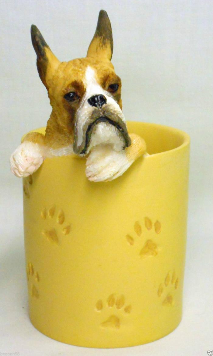 Fawn Boxer Dog Pen Pencil Utility Holder Desk Top Organizer Boxer Collectable