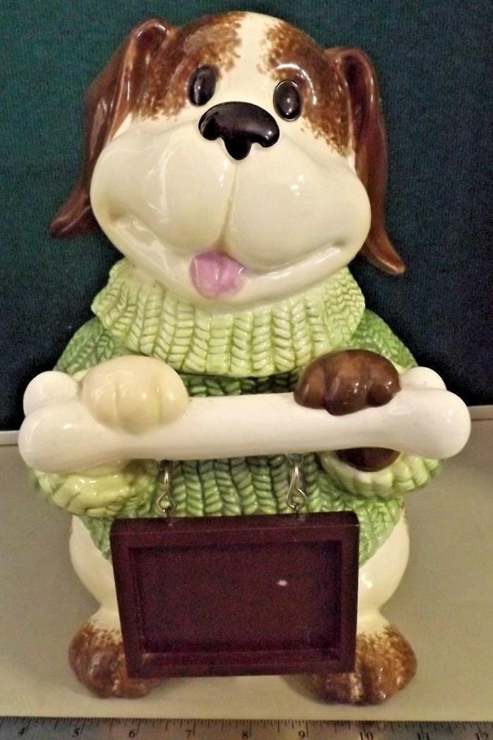 DOG TREAT JAR LARGE Dog Figure Holding Name Tag EUC