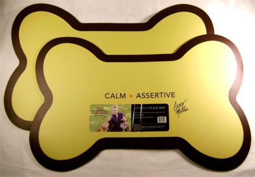 Dog Whisperer Non-Skid Place Mat Set 2 Yellow Pet Food Bowl Protection Puppy NEW