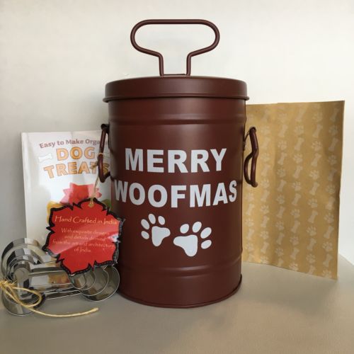 Dog Treat Canister Merry Woofmas Recipe Book Perfect Gift for Dog or Dog Lover