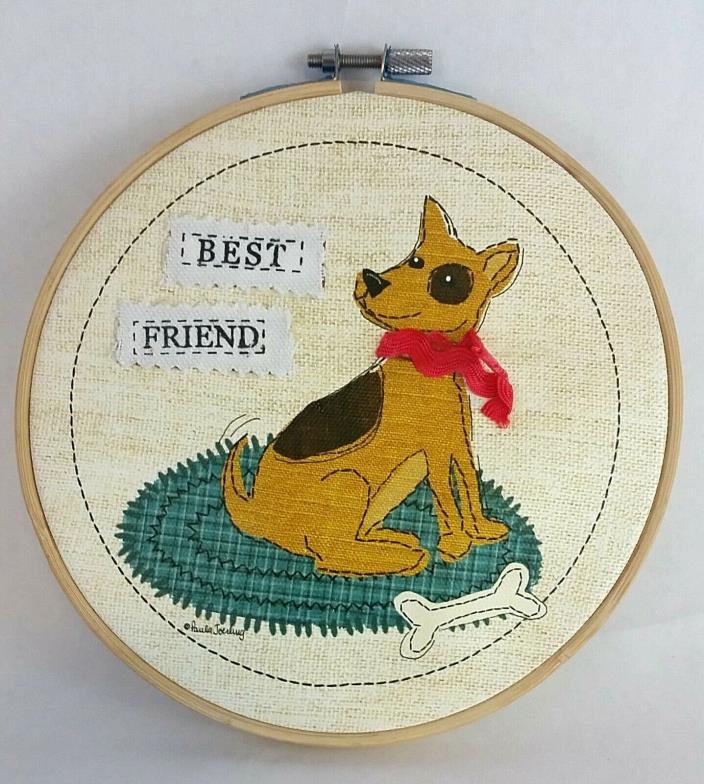 Dog BEST FRIEND Sign w/ Embroidery Hoop Puppy w/ Bone Wall Decor 6 3/4