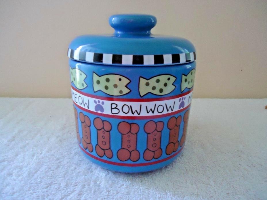 Vintage New Debco Intl.Ceramic Heavy Made Bow Wow / Meow Pet Treat Jar