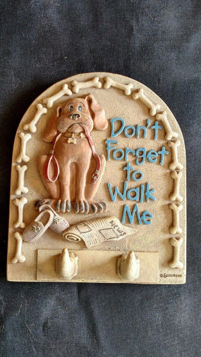 Spoontiques *Don't Forget to Walk Me* Resin Dog Plaque Two Lead Leash Hooks