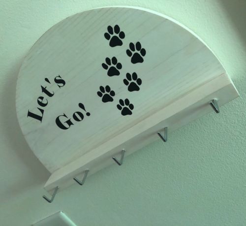 Dog Leash Hook Hanger Paw Print Solid Wood New Rustic Washed Gift Pet Decor Sign