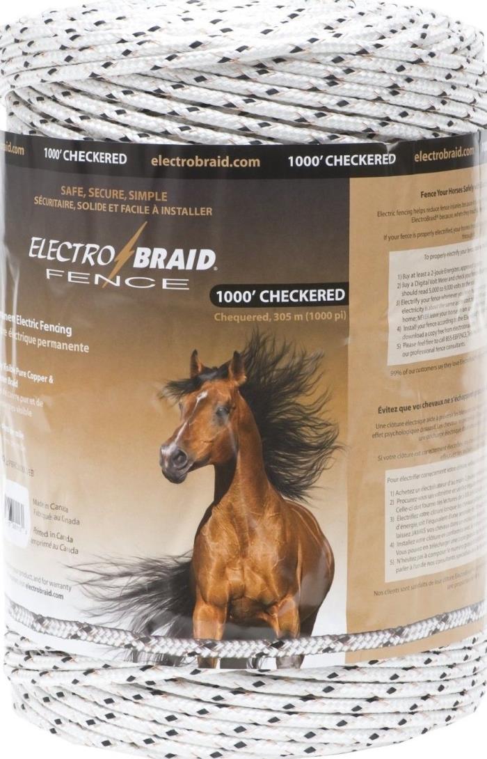 WHITE Electrobraid PBRC1000C2-EB Horse Fence.  2 - 1000 Feet Reels of Checkered