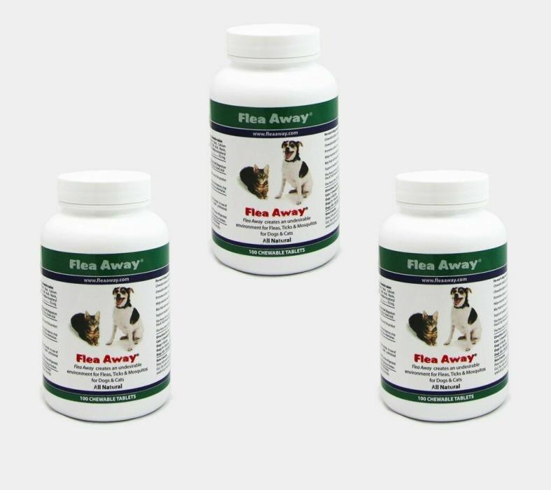 Flea Away Natural Flea Repellent for Dogs and Cats, 3-Pack, 100 Chewable Tablets