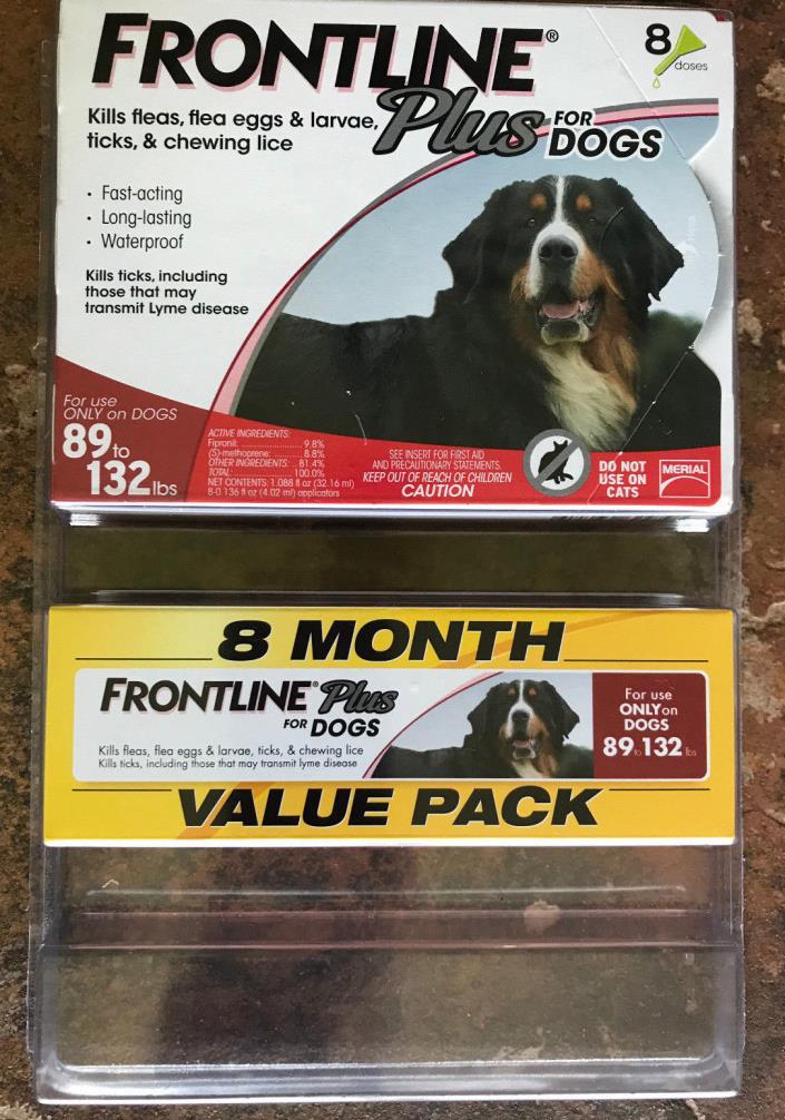 Frontline Plus For XL Dogs 89-132 lbs Flea & Tick 8 Month Supply- Genuine- New