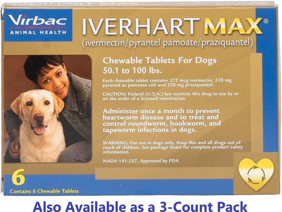 Iverhart MAX for Dogs 50.1-100 lbs 6 Monthly Chews Exp. 4-2019 1 box