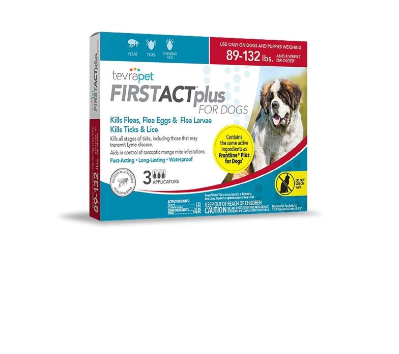 TevraPet FirstAct Plus Flea and Tick Topical for Dogs 89-132 Pounds, 3 Count