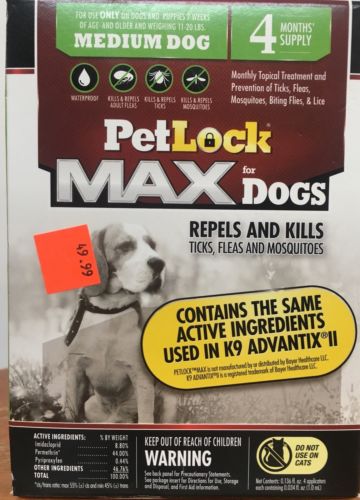 PETLOCK MAX For Dogs 11-20 LBS 6 Month Supply KILLS FLIES, TICKS, MOSQUITOES