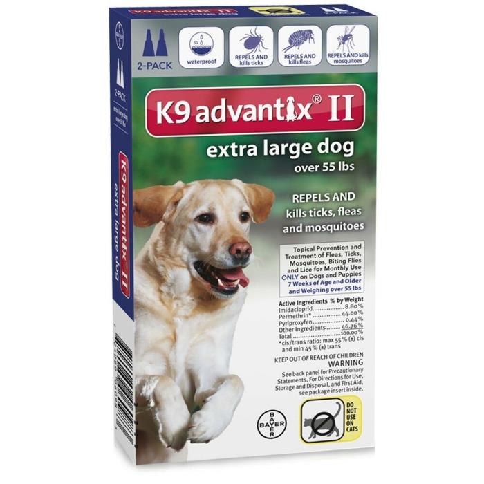 K9 Advantix II Flea and Tick for Extra Large Dogs Over 55 lbs NEW 2 Month Supply