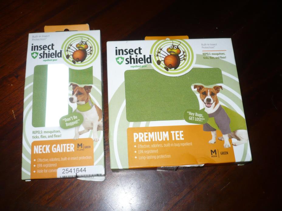 NEW! Dog's  Insect Shield Repellent Gear Premium Tee Shirt & Neck Gaiter Green M