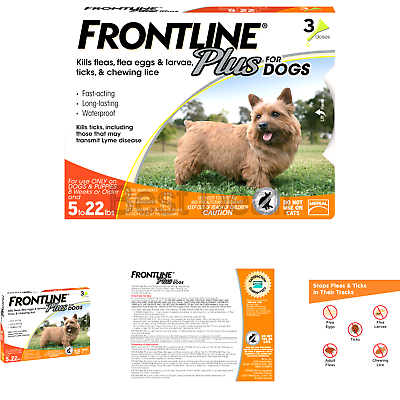 Frontline Plus for Dogs Small Dog (5-22 pounds) Flea and Tick Treatment, 3 Do...