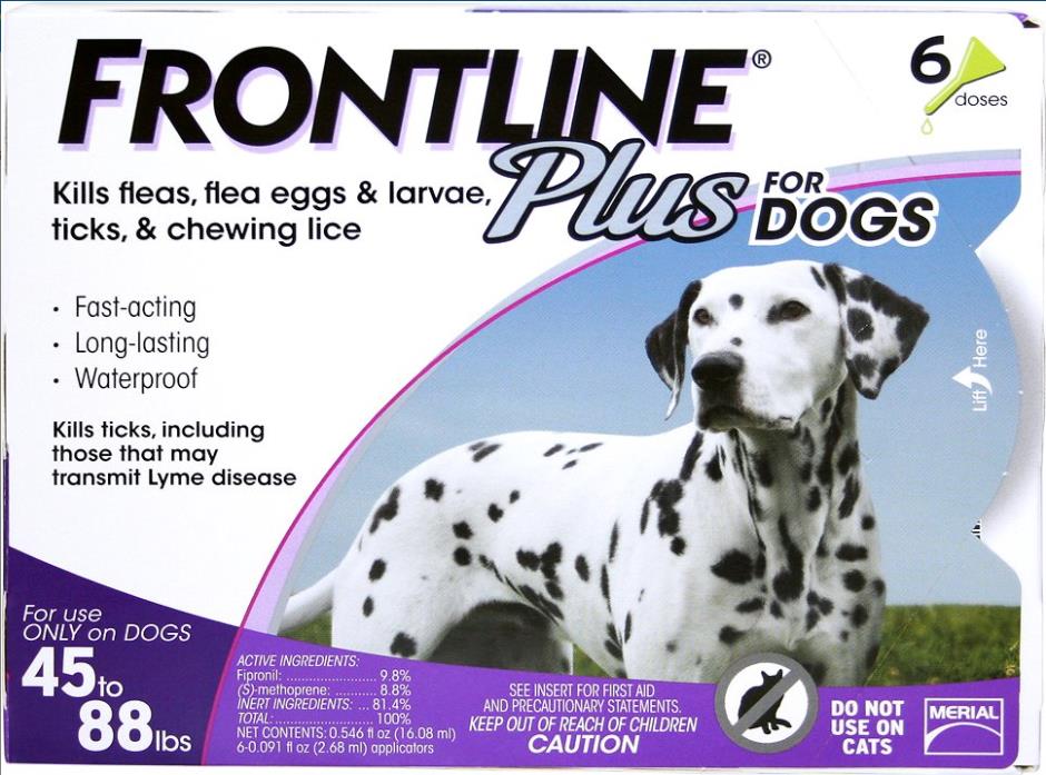 Frontline Plus Flea & Tick Treatment for Large Dogs (45-88 pounds) 6 treatments