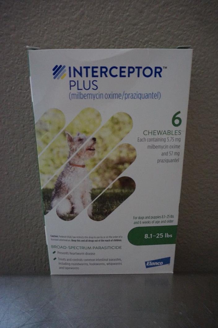 Interceptor Plus 6 Chewable Monthly For Dogs 8.1-25 lbs  New Exp 4/2021
