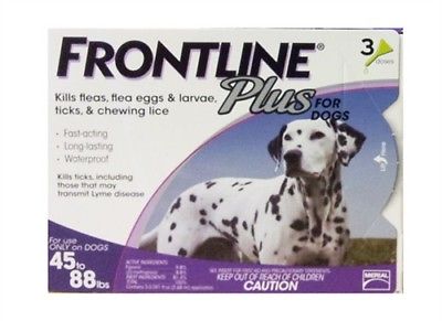 Frontline Plus For Large Dogs 45-88lb Flea & Tick Treatment 3 Doses Genuine USA