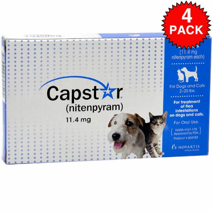 Capstar (nitenpyram) for Dogs and Cats 2-25 lb 24 Tablets (Four 6 count boxes!)