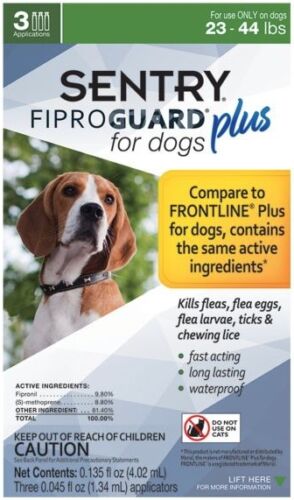 Sentry 3 Count Fiproguard Plus For Dogs Squeeze-on (23-44 pound)