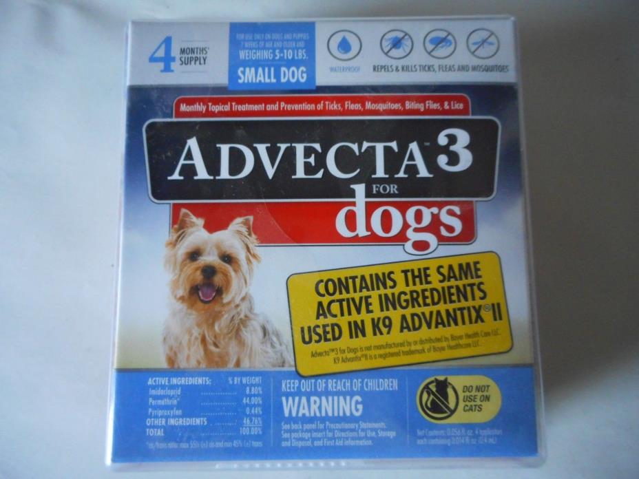 Advecta 3 Dogs Topical Treatment 4 Months Supply Small Dog 5-10 lbs kills  fleas