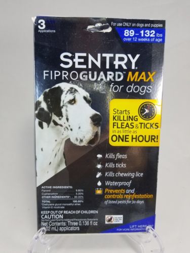 SENTRY FiproGuard MAX for Dogs 89-132 lbs - Flea & Tick Treatment - 3 Months NEW