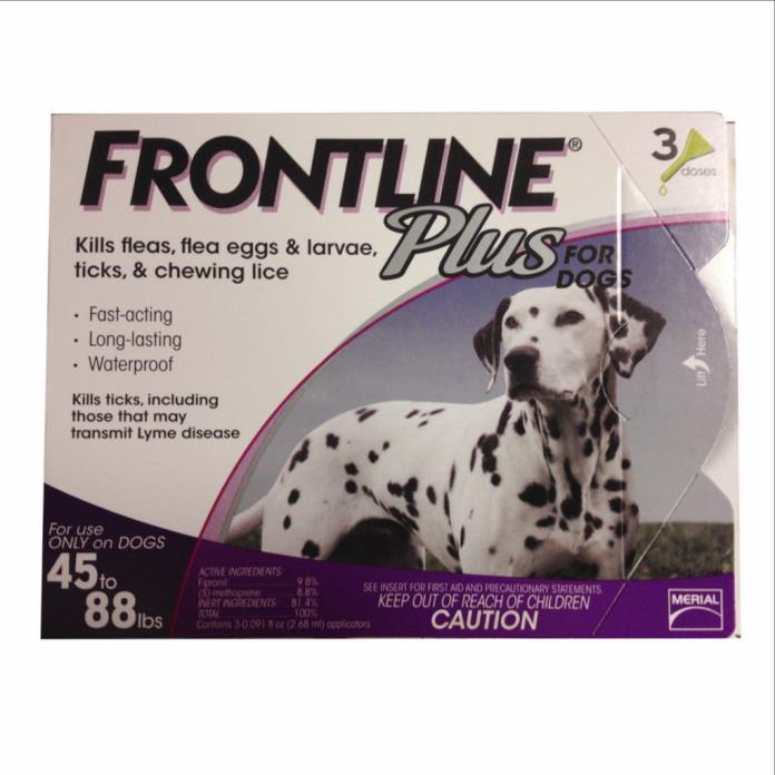 Frontline Plus for Dogs 45-88 lbs. 3 applicators (Three month supply)