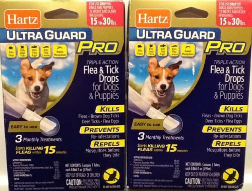 2 Boxes Hartz Ultra Guard Pro Flea & Tick Drops for Dogs & Puppies 15-30 lbs.