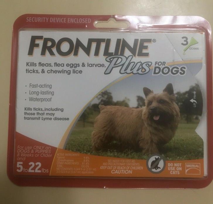 FRONTLINE PLUS FOR DOGS - 5 TO 22 LBS - 3 DOSES for 3 MONTHS - Free Shipping