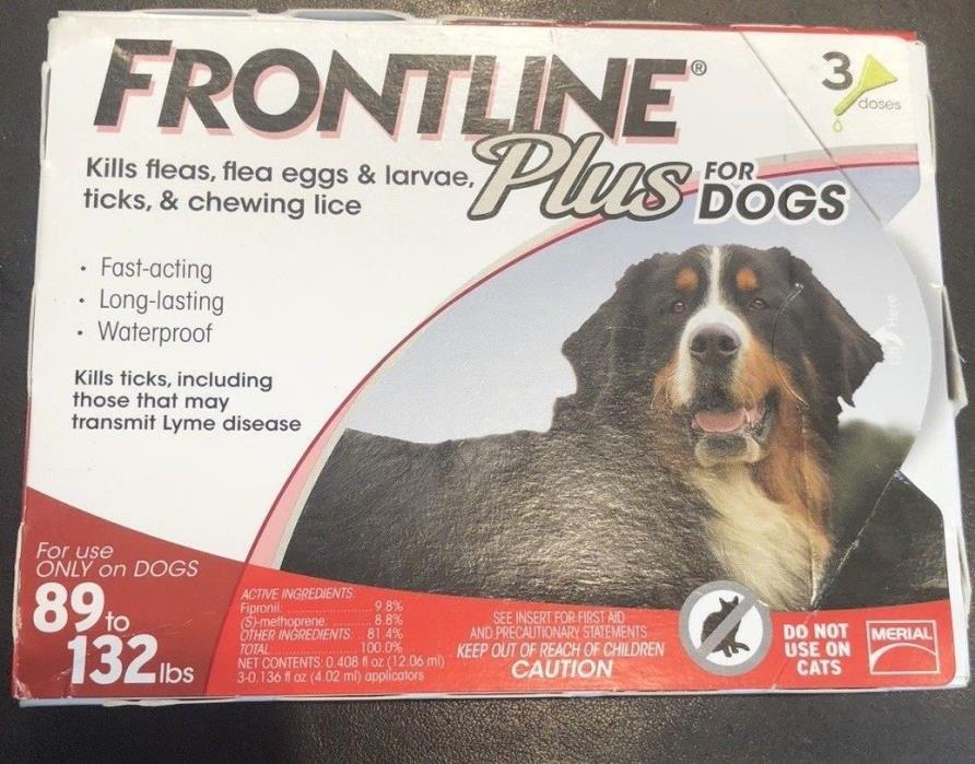 FRONTLINE Plus for Dogs 89 to 132 Lbs 3 Doses Flea Medicine Treatment