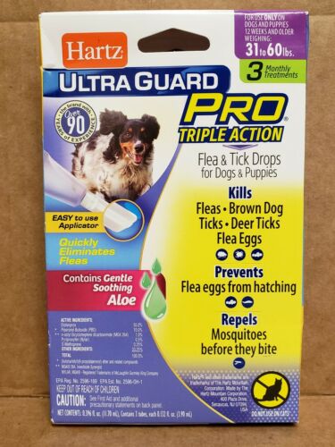 HARTZ UltraGuard Pro Triple Action Flea & Tick Drops for Dogs Puppies 31-60lbs