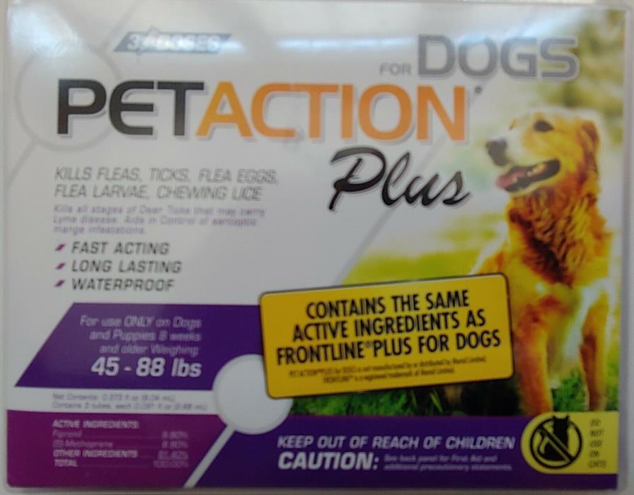 PetAction Plus Flea & Tick Drops for Dogs, 45 - 88 lbs 3 DOSES