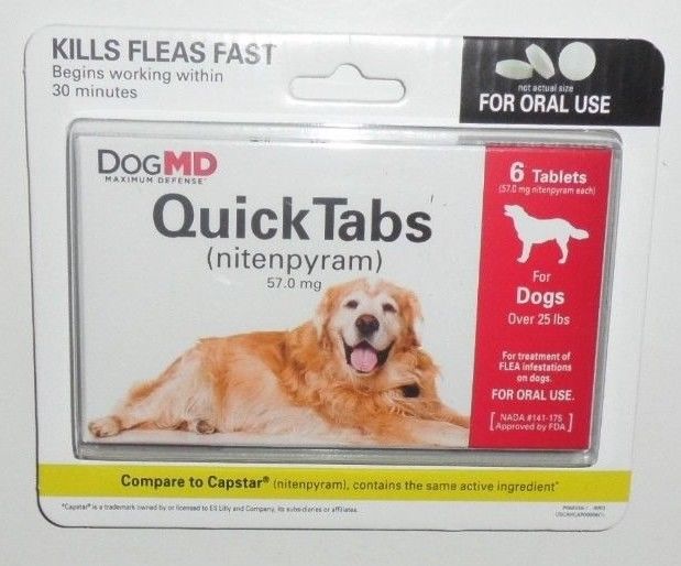 Dog MD Quick Tabs (Nitenpyram) Over 25 Lb Flea Treatment 6 Tablets FREE SHIP