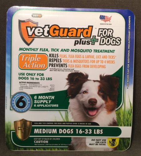 VetGuard Plus Flea & Tick Treatment for Medium Dogs 16-33 lbs 6 Month Supply