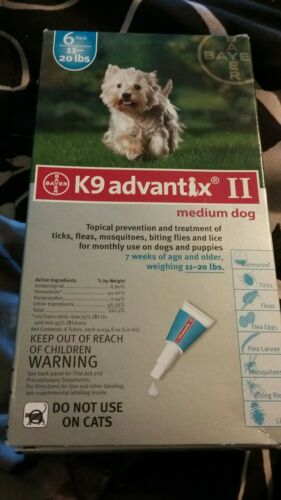 Bayer K9 Advantix II for Medium dogs 11-20 lbs (6 pack) ticks fleas lice +