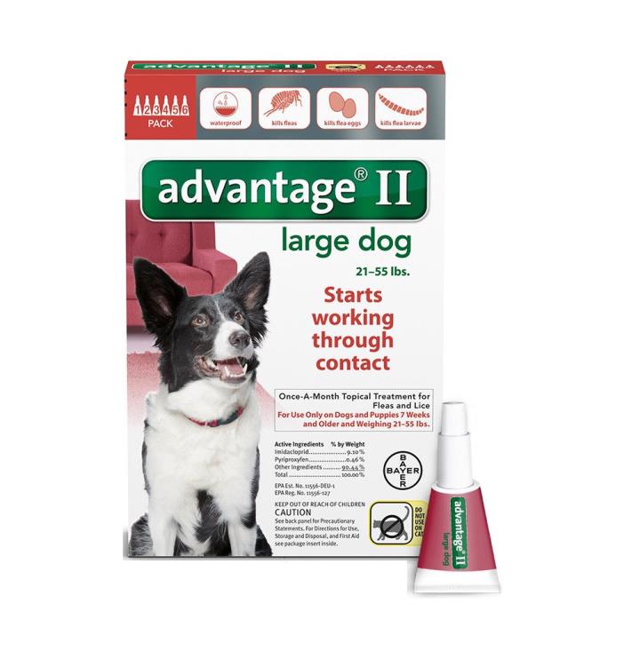 Free Shipping* Bayer Advantage II For Large  Dogs 21 - 55 lbs ( 6 Packs )