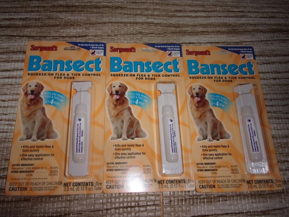 SERGEANT'S BANSECT Squeeze-on FLEA & TICK CONTROL  Dogs OVER 33 lbs (LOT OF 3)