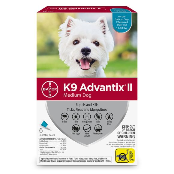 Bayer K9 Advantix II for Medium Dogs 11 - 20 Lbs - 6 pack