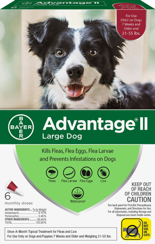 Bayer Advantage II Topical Flea Treatment Dogs  21-55 lbs - 6 counts - FreeShip.