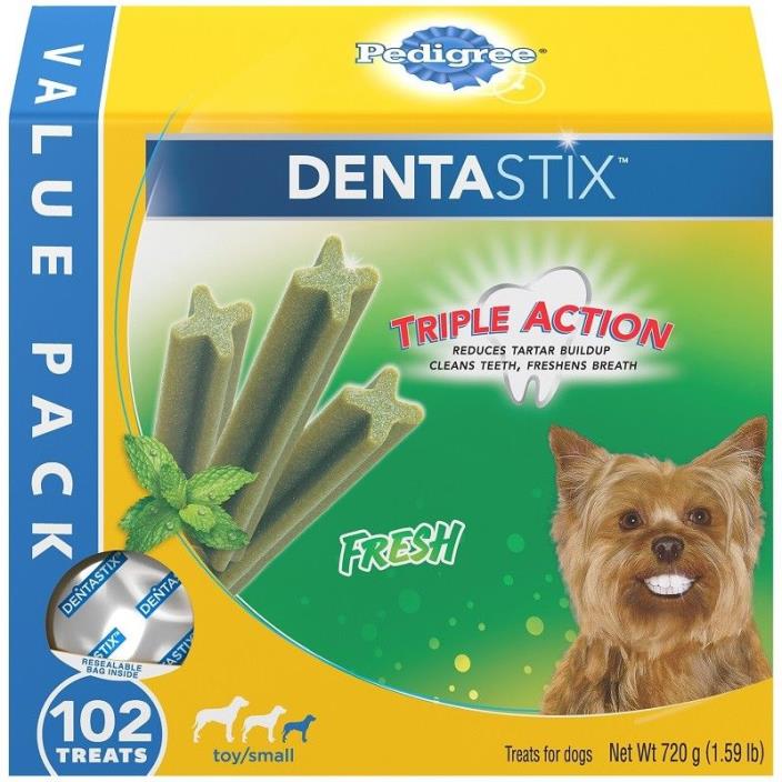 PEDIGREE DENTASTIX DENTAL DOG TREATS, TOY/SMALL, FRESH - 102 TREATS *DISTRESSED