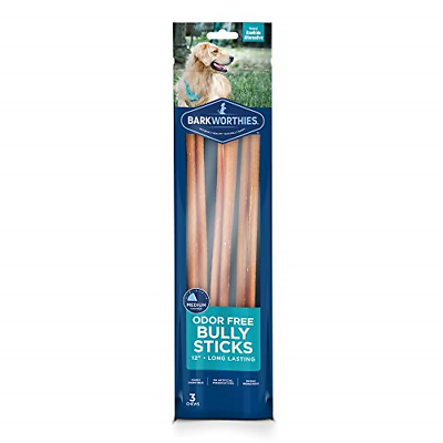 Barkworthies Odor-Free 12-inch Bully Sticks 3 Pack - Healthy Dog Chews - Highly