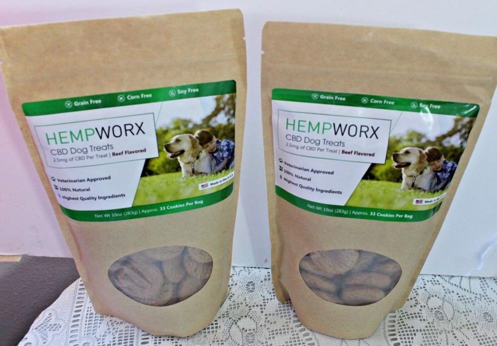 Two Pack of HempWorx Dog Treats - Beef Flavored - 100% Natural - (2) 10oz Bags