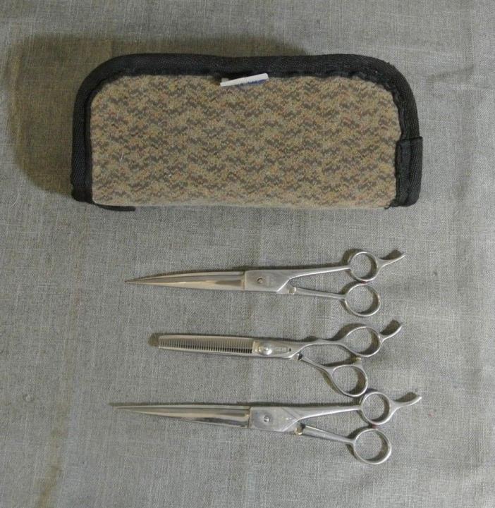 GATOR GEID SET OF 3 DOG GROOMING SCISSORS IN BROWN CASE (94351-1 H)