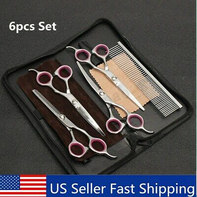 7'' Professional Pet Dog Grooming Scissors Straight Curved Thinning Shears Kit