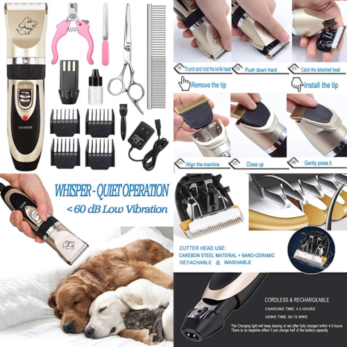 Dog Grooming Clippers Professional Pet Kit Rechargeable Shaver Cordless Silent H