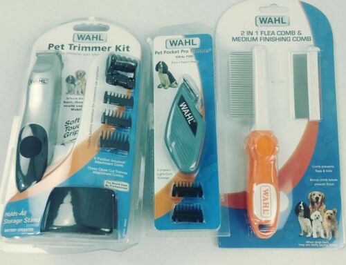 3 Wahl Lot Pet Trimmer Kit Pocket Pro Trimmer Flea & Medium Finishing Comb NEW