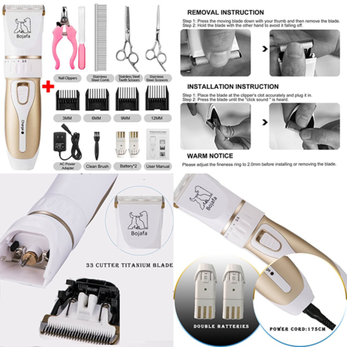 Dog Grooming Clippers Low Noise Cordless Pet Hair Tools Horse Cat Shaver Kit