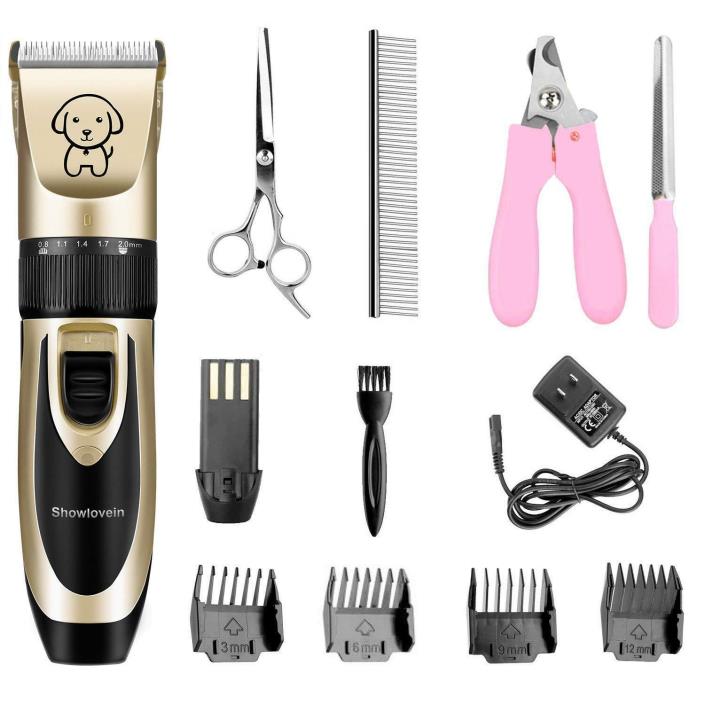 Pet Grooming Clipper Kits Low Noise Rechargeable Cordless Quiet Cat Dog Groomer