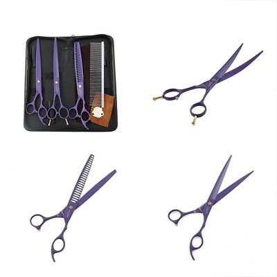 Pet Dog Grooming Chunker Scissors Kit - 4 Pcs Purple 8.0 Inch