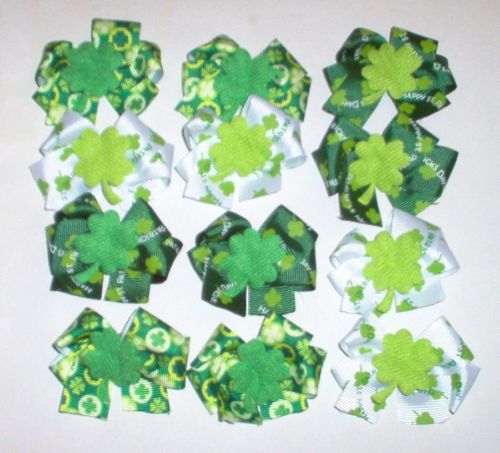 12 Decorated Medium Double Looped St. Patrick's Day Dog Bows Children's Bows USA